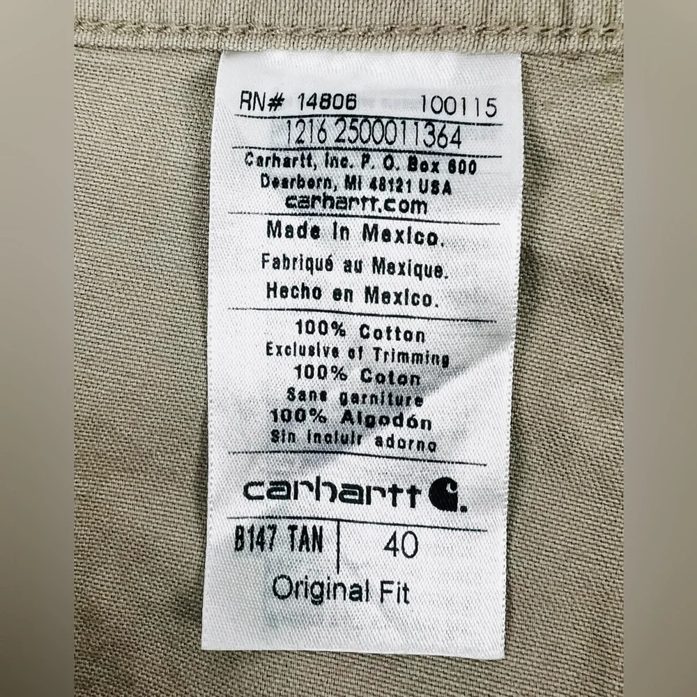 Carhartt Mens 40 X 10 Shorts Original Fit 100% Cotton B147 Tan Work Flat EUC